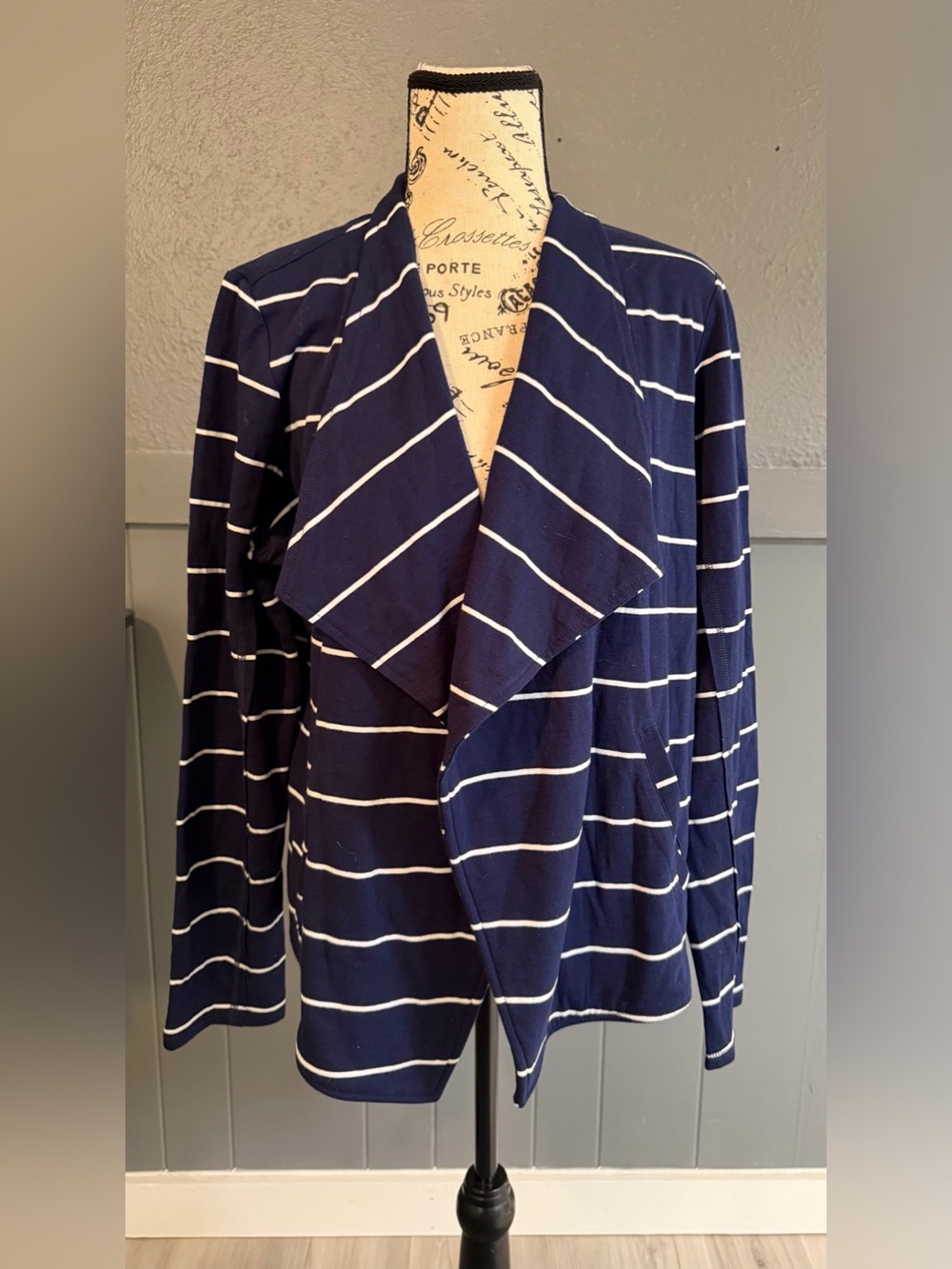 Caslon Navy & White Striped Open-Front Cardigan